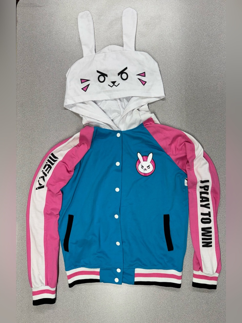 D.Va Snap Closure Bunny Hooded Jacket - Blue & Pink Overwatch Costume Hoodie
